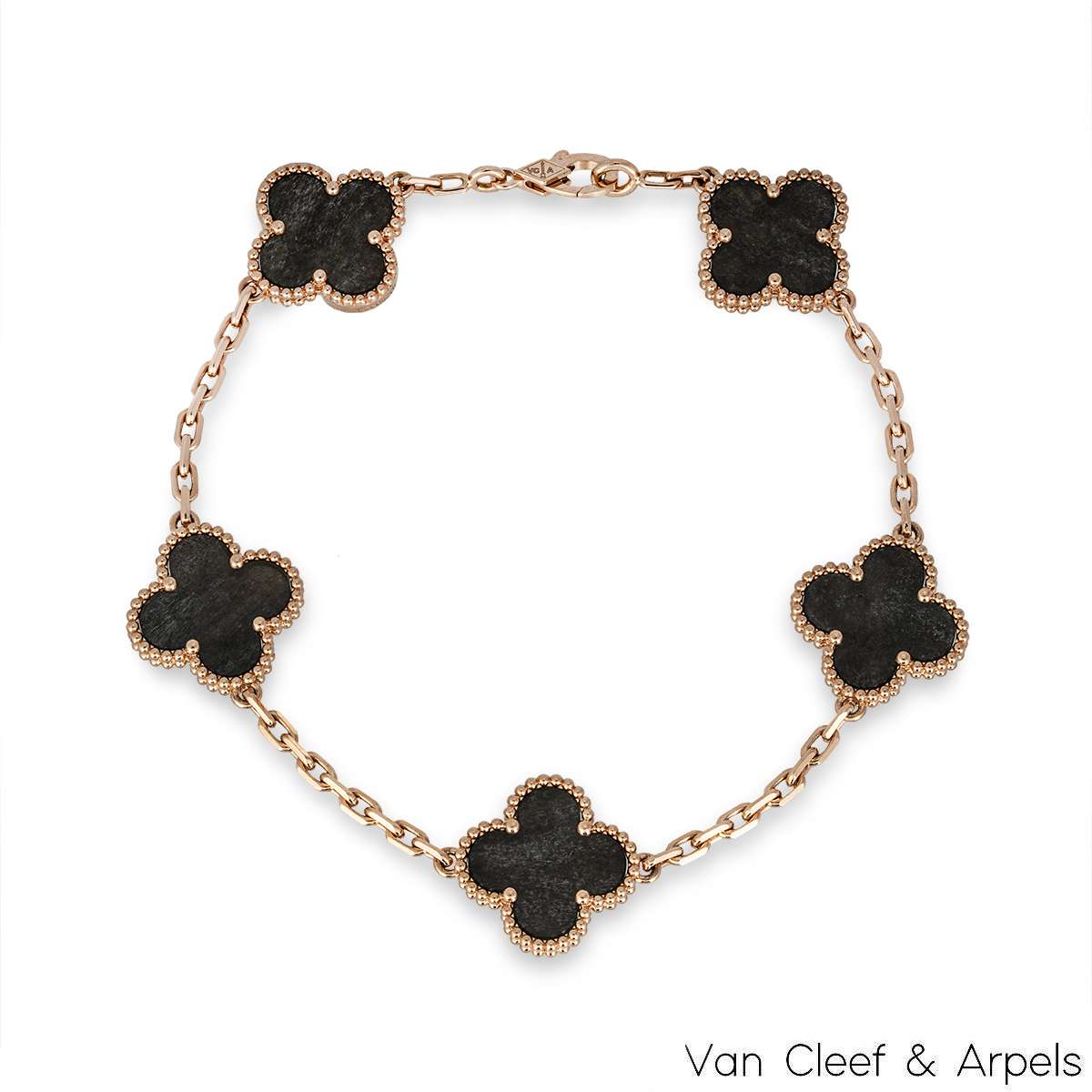 Van Cleef & Arpels Rose Gold Obsidian Vintage Alhambra 5 Motif Bracelet VCARP75600 Van Cleef & Arpels Rose Gold Obsidian Vintage Alhambra 5 Motif Bracelet VCARP75600